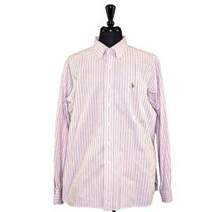 Ralph Lauren Shirt Button Front Classic Fit Pink Blue Striped Pinpoint Oxford XL